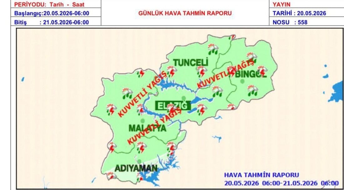 Malatya için kuvvetli yağış uyarısı: Vali Yavuz vatandaşları tedbirli olmaya çağırdı Malatya Valisi Seddar Yavuz, kent genelinde kuvvetli yağış beklendiğini belirterek