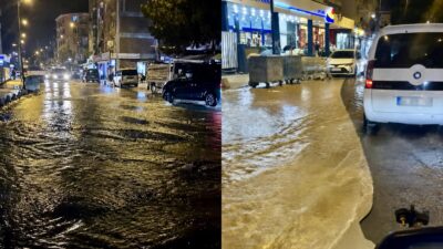 Malatya’da içme suyu hattında meydana gelen arıza nedeniyle caddeyi su