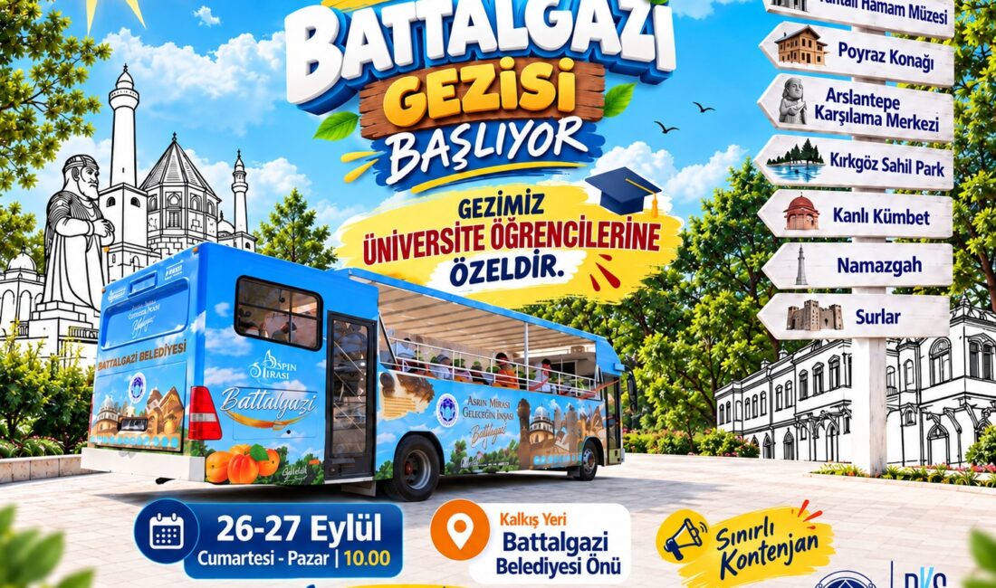 Battalgazi Belediyesinden Üniversite Öğrencilerine Tarih ve Kültür Gezisi Battalgazi Belediyesi, üniversite öğrencilerini üstü açık gezi otobüsüyle ilçenin tarihi