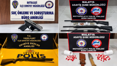 Malatya’da polis ekiplerinin 20-24 Eylül tarihleri arasında gerçekleştirdiği asayiş uygulamalarında