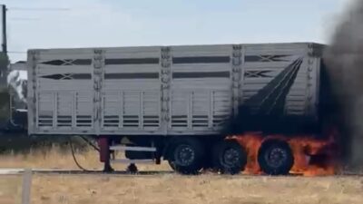 Malatya’nın Darende ilçesinde seyir halindeki tırın dorsesinde çıkan yangında yaralanan